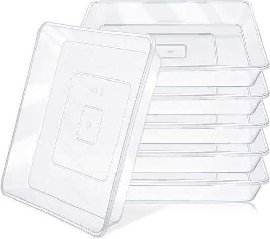 GREANER 10 Inch Large Plant Tray, 6 Packs Square Plant Pot Saucer, Durable Thick Watering Trays for Plants, Plastic Plant Tray for Outdoor Indoor Garden Supplies(Clear)