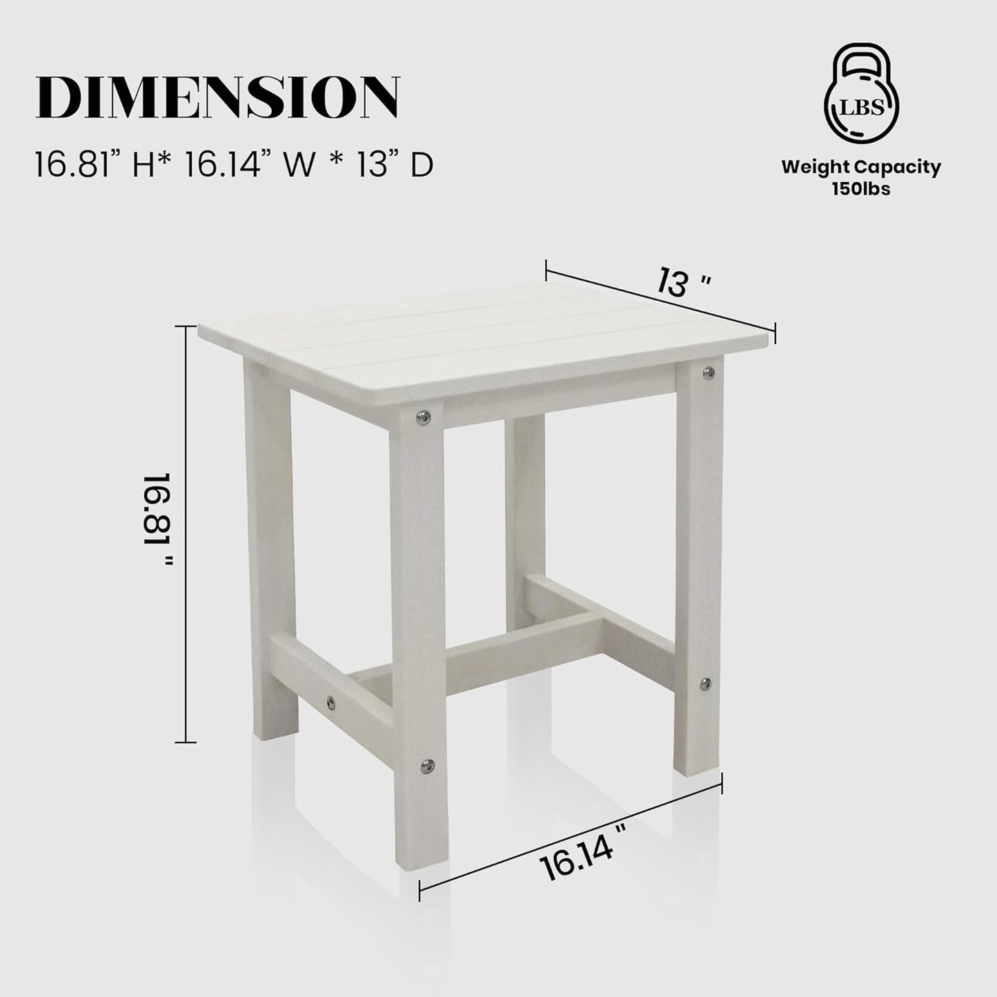 Outdoor Side Table, Small Adirondack Side Table for Adirondack Chair - Indoor Outdoor End Table - HDPS (White)