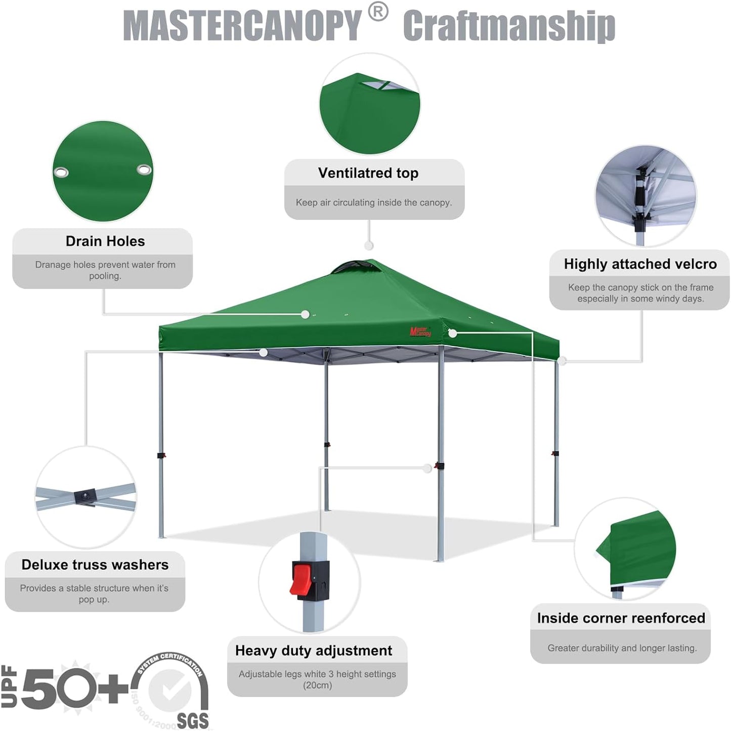 MASTERCANOPY Durable Pop-up Canopy Tent with Roller Bag (10x10, Forest Green)