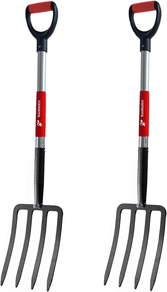 Garden Digging Forks with Premium 4-Tine Forged Steel Digging Fork D-Grip Handles 41" Sturdy Metal D-Handle Virtually Unbreakable Gardening Tool 2 Pcs