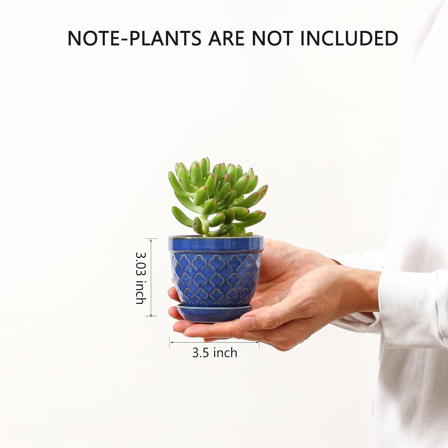 Sureasy Succulent Pots, 3.5 Inch Flower Pots for Indoor Plants, Small Plant Pots with Saucer & Drainage, Decorative Ceramic Planters for Succulent, Cactus, Set of 4, Blue