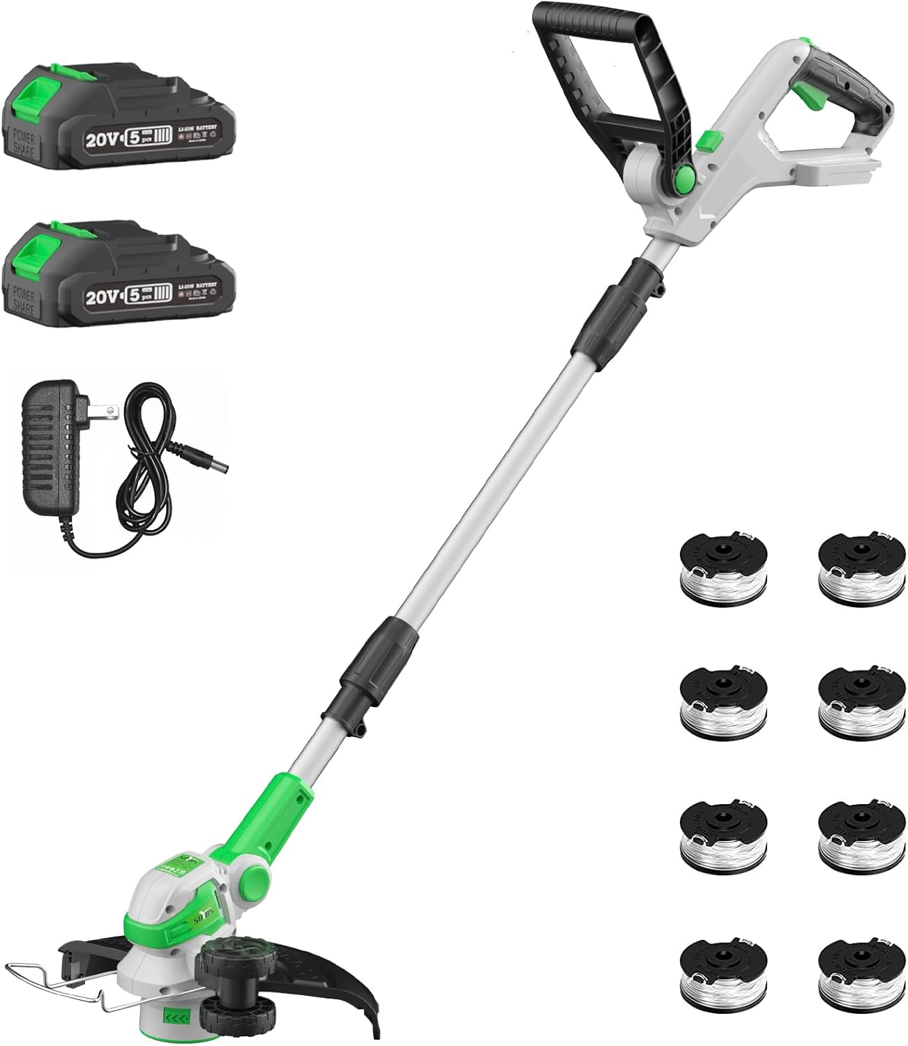 SOYUS 20V Cordless Electric Weed Wacker, 12 Inch String Trimmer Battery Powered with 2X 2.0 Ah Battery and 8 Pack Replacement Spools, Lightweight Grass Trimmer for Yard Work