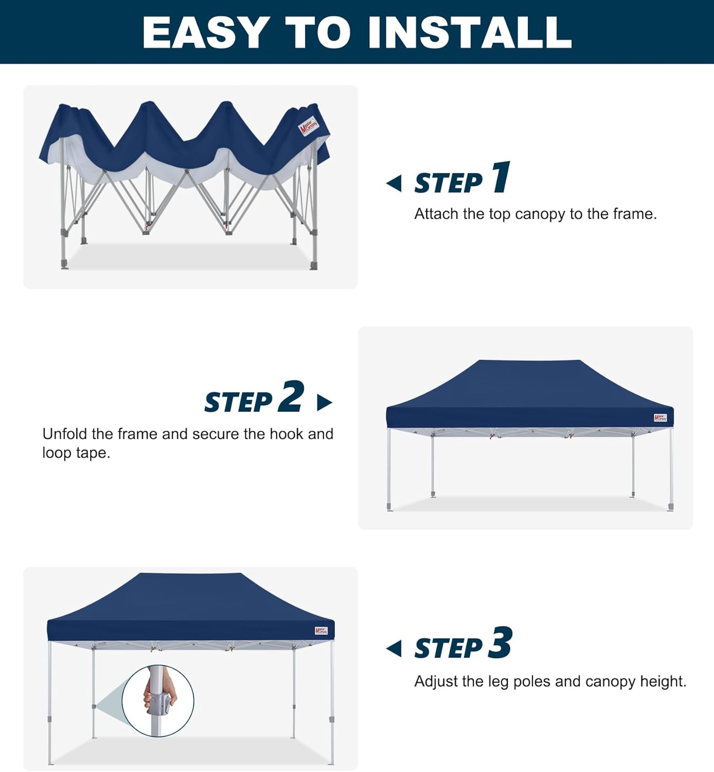 MASTERCANOPY Pop Up Canopy Tent Commercial Grade 10x15 Instant Shelter (Navy Blue)