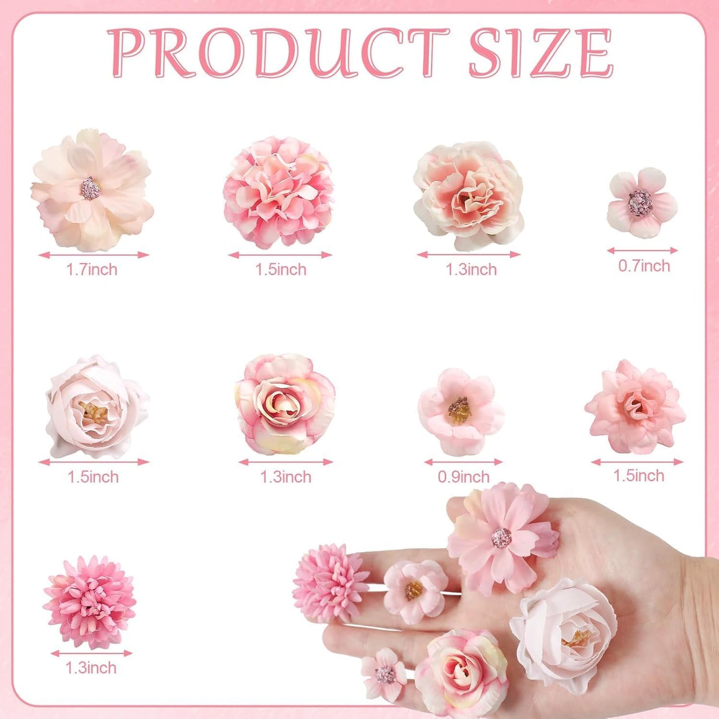 Faux Flower Heads Small Silk Artificial Flower DIY Fake Mini Flowers Rose Daisy Multicolor Flowers Craft Supplies for Wedding Party Wreath Graduation Season Party Home Decor (45, Pink)