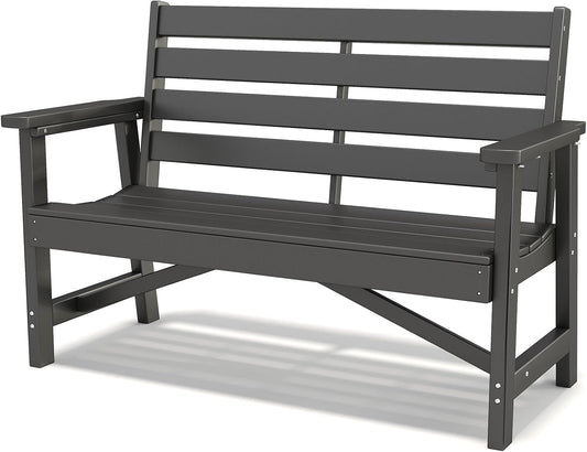 GREENVINES Outdoor Bench | 51.5’’ | HDPE | Garden Benches | Weatherproof | for Outdoors Patio Park Porch Outside Backyard | 2-Person | Black