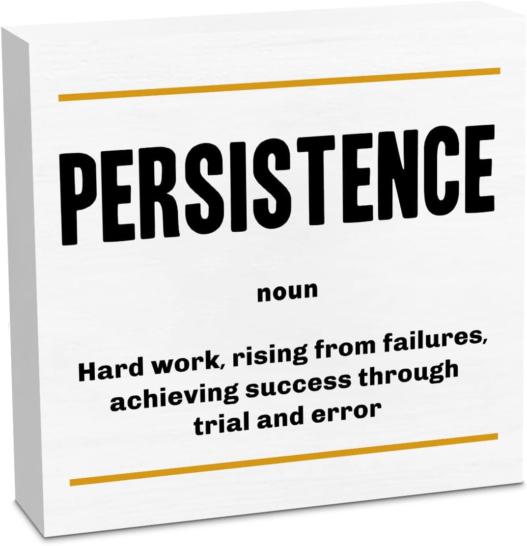 Persistence Noun Entrepreneur White Wooden Box Sign, Inspirational Office Decor Decorative Table Shelf Desk Decor, Rustic Workplace Farmhouse Home Bedroom Decor Office Decorations Desk Accessories