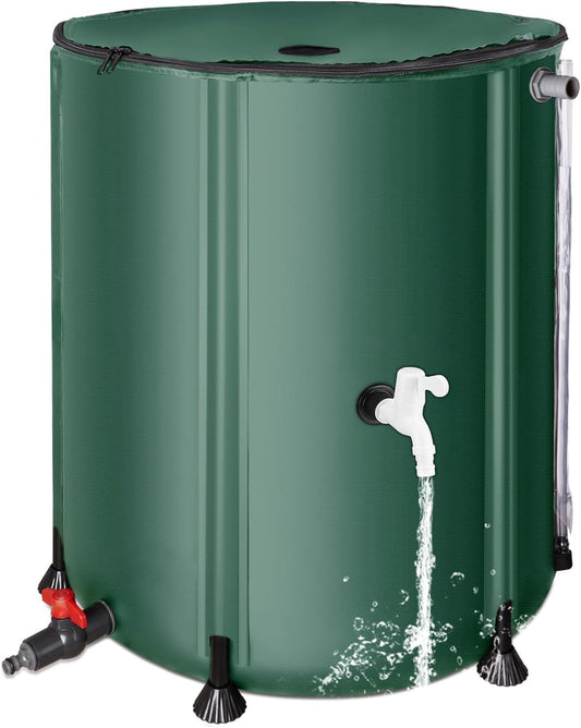 50 Gallon / 200L Rain Barrel, Collapsible Rain Barrels to Collect Rainwater from Gutter with Spigots and Overflow, 500D PVC Portable Rain Water Collection Catching System, Water Catcher Tank