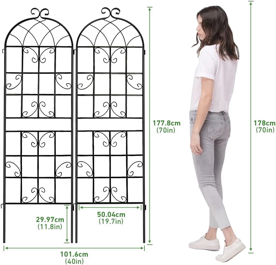 4 Pack 72x20in Rustic Iron Arch Decoration Garden Trellis with Black Metal Coating – Perfect for Supporting Climbing Plants Outdoor, Roses, Vines, Flowers, and Vegetables.