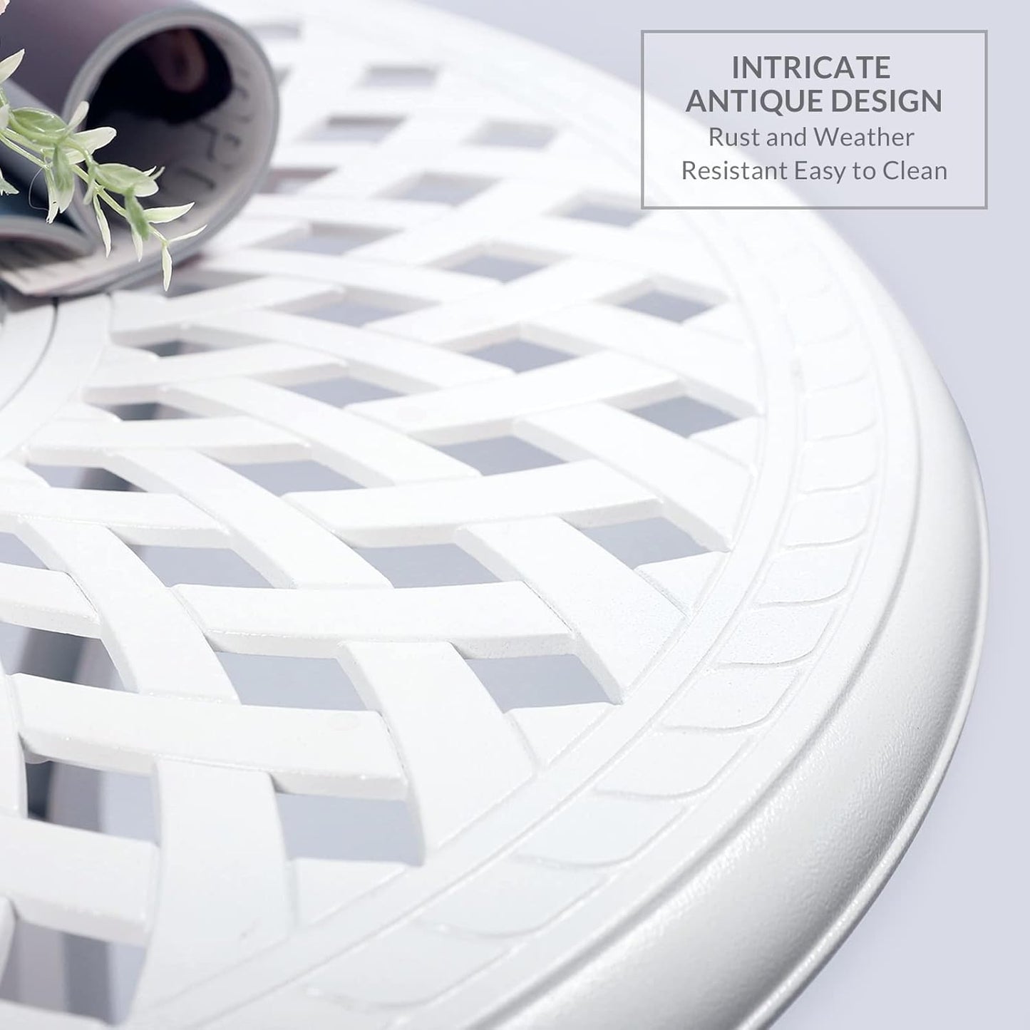 VIVIJASON 3-Piece Patio Bistro Sets, All-Weather Cast Aluminum Bistro Table Set Outdoor Patio Furniture, Include 2 Cushioned Chairs and 31" Round Table, 2" Umbrella Hole, White