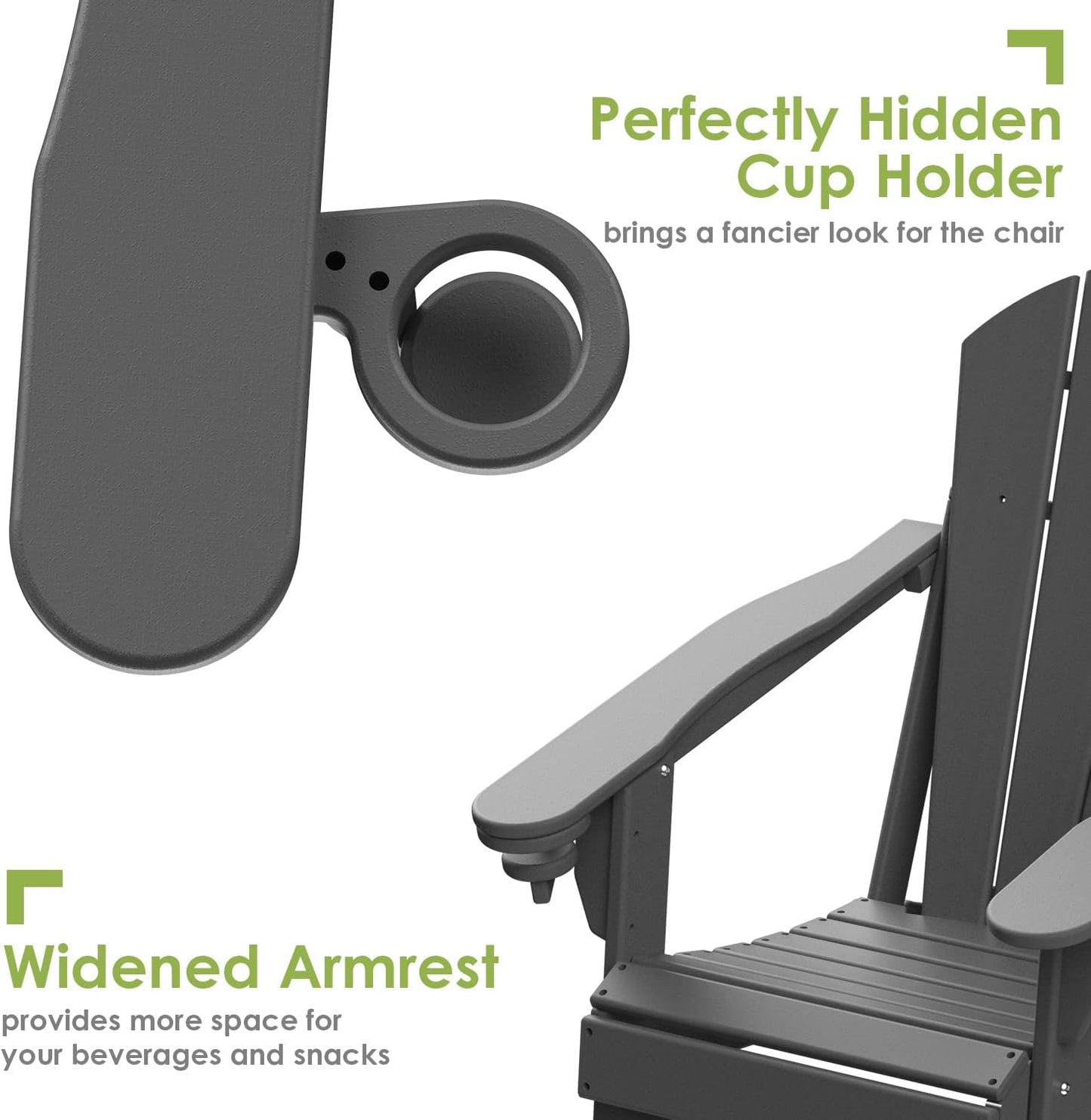 GREENVINES Folding-Adirondack-Chairs-Set-of-6 | HDPE Plastic | Fire Pit Chair | All Weather | Cup Holder | Grey | for Deck Backyard Patio Outdoor Garden