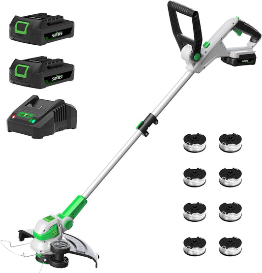 SOYUS Weed Wacker 12 Inch String Trimmer Cordless 20v Electric Weed Wacker, 2 Pcs 2.0Ah Battery Powered Weed Trimmer/Edger, Lightweight Grass Trimmer with 8 Pcs Replacement Spool Trimmer Lines