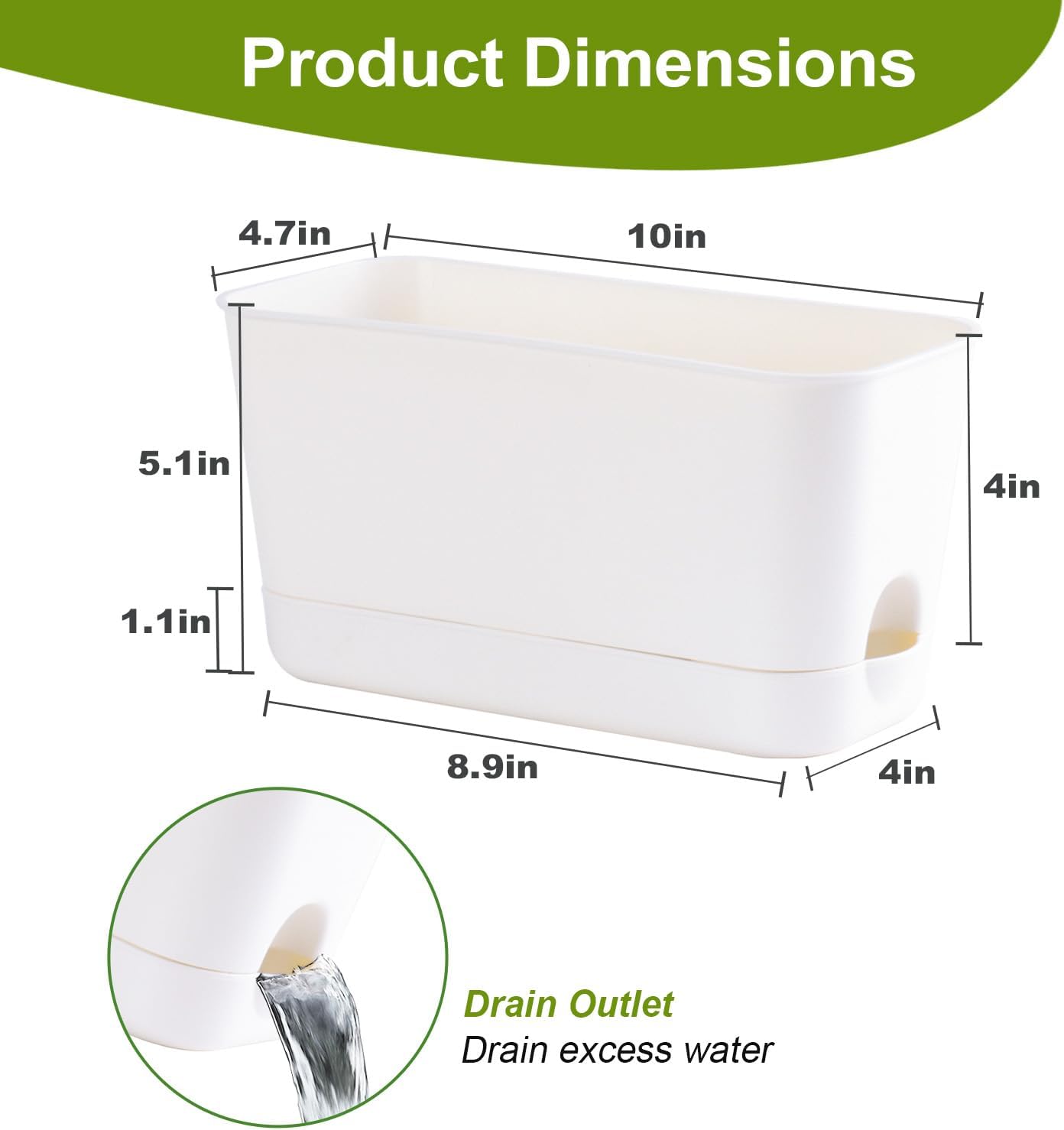 Herb Garden Planter Indoor Kit Self Watering Pots for Indoor/Outdoor Plants 2 Packs Windowsill Plant Pots with Drainage and Tray, Window Pot for Indoor Plants