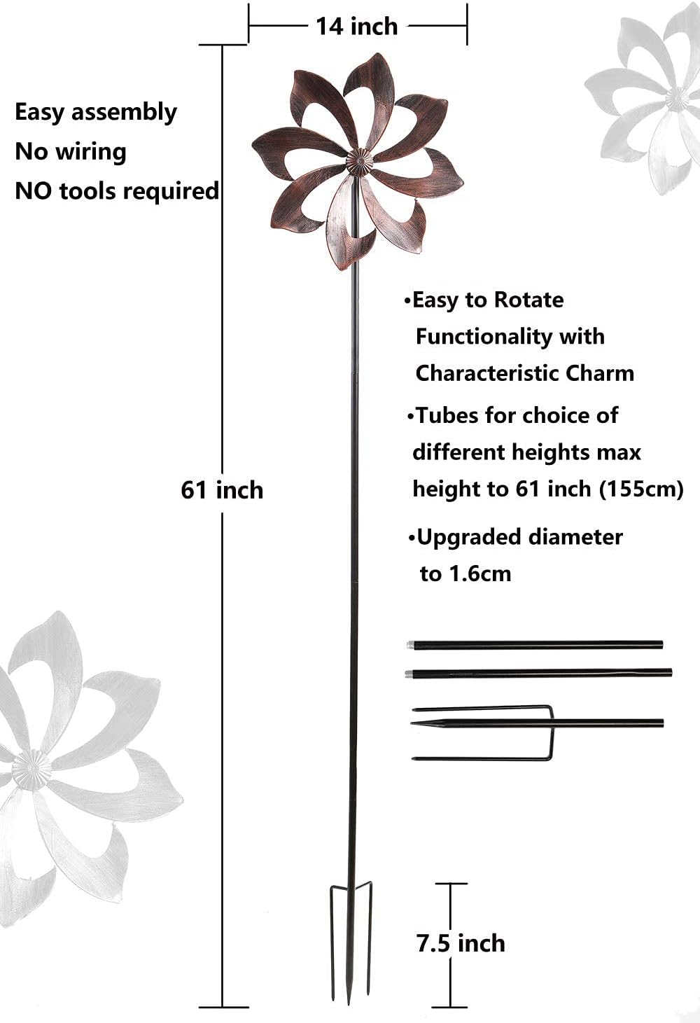 Starryfill Garden Wind Spinner Outdoor Metal Decoration, Single Blade Easy Rotate with Vertical Sculpture Stake Construction for Patio Lawn & Garden (Copper-Colored)