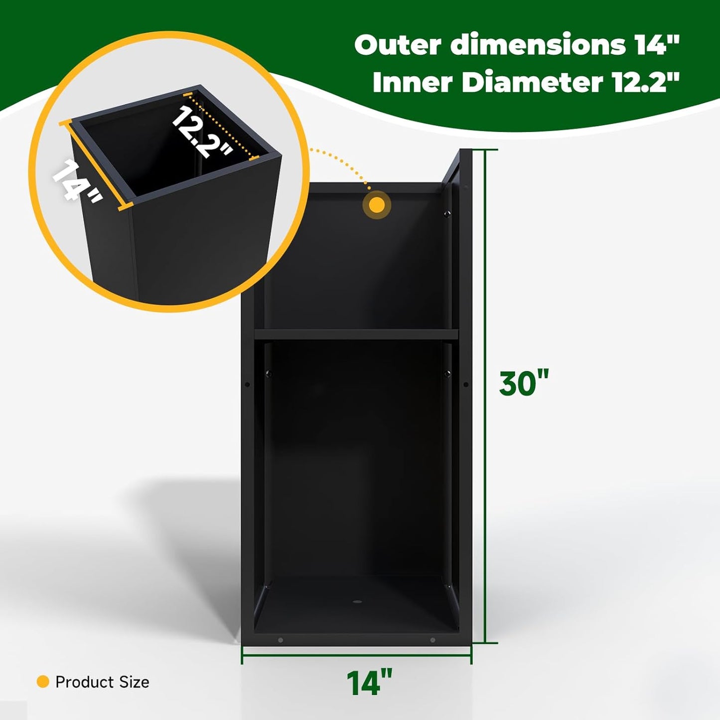 Galvanized Steel Metallic Heavy Planter for Outdoor Plants Metal Planters Box 14"x14"x30" Spliced Flower Planter with Partitions for Outside,Indoor,Garden (Black, 14 * 14 * 30)