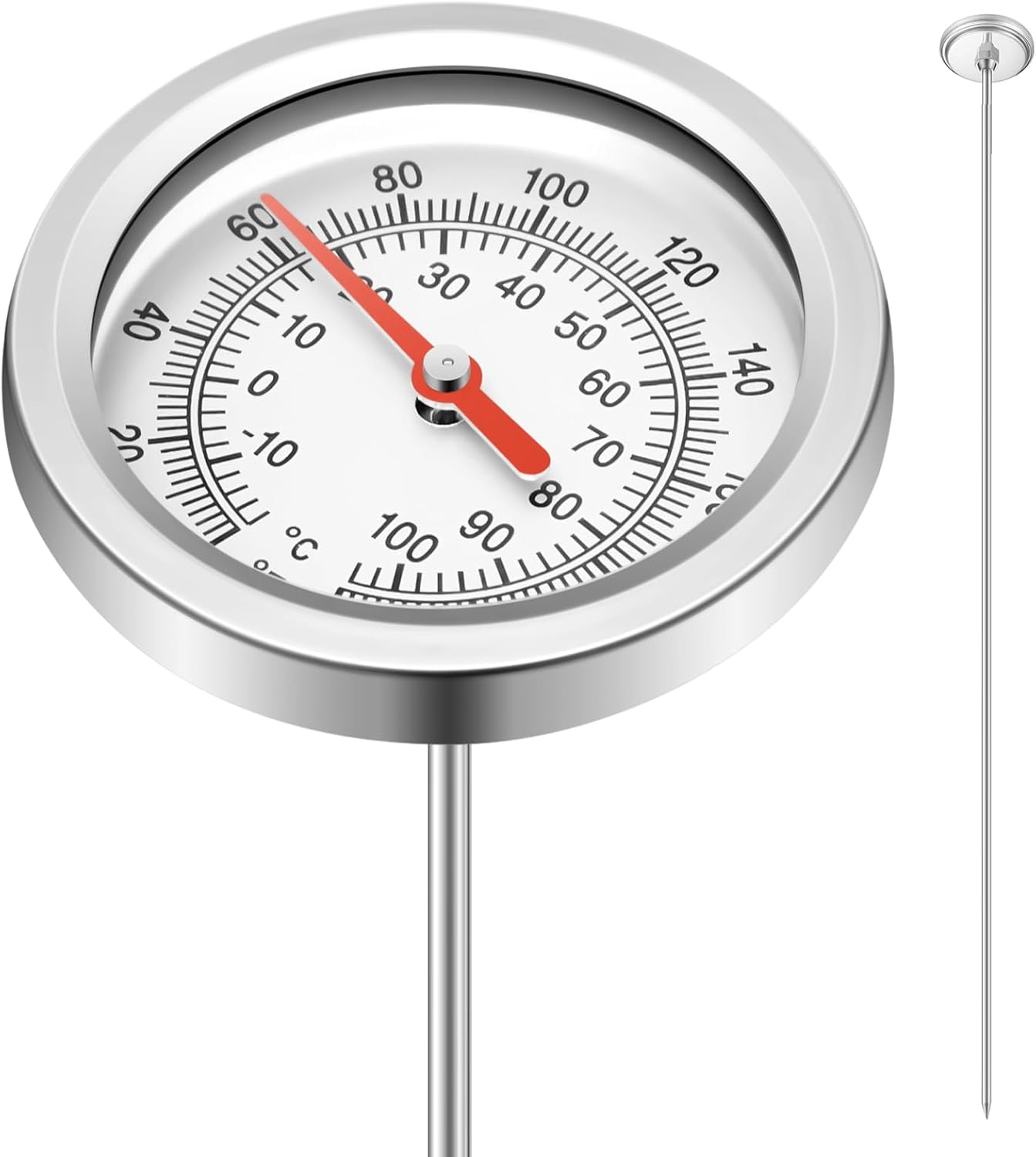 Compost Thermometer 39.4 Inch Stem Composting Soil Thermometer Waterproof Soil Temperature Thermometer, Fahrenheit and Celsius, Stainless Steel, with Composting Temperature Guide