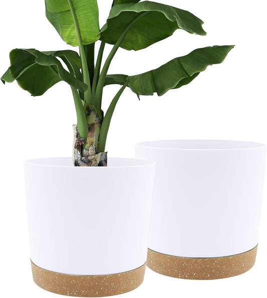 QCQHDU 12 inch Plant Pot, 2 Pack Planters for Indoor Plants with Drainage Holes & Saucer, Outdoor Flower Pots Home Garden Modern Decor