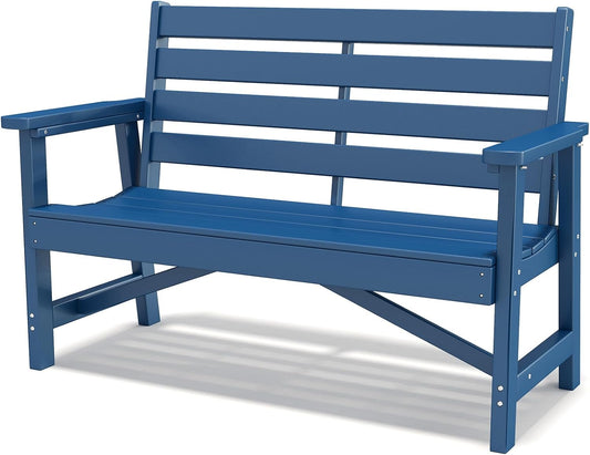 GREENVINES Outdoor Bench | 51.5’’ | HDPE | Garden Benches | Weatherproof | for Outdoors Patio Park Porch Outside Backyard | 2-Person | Blue