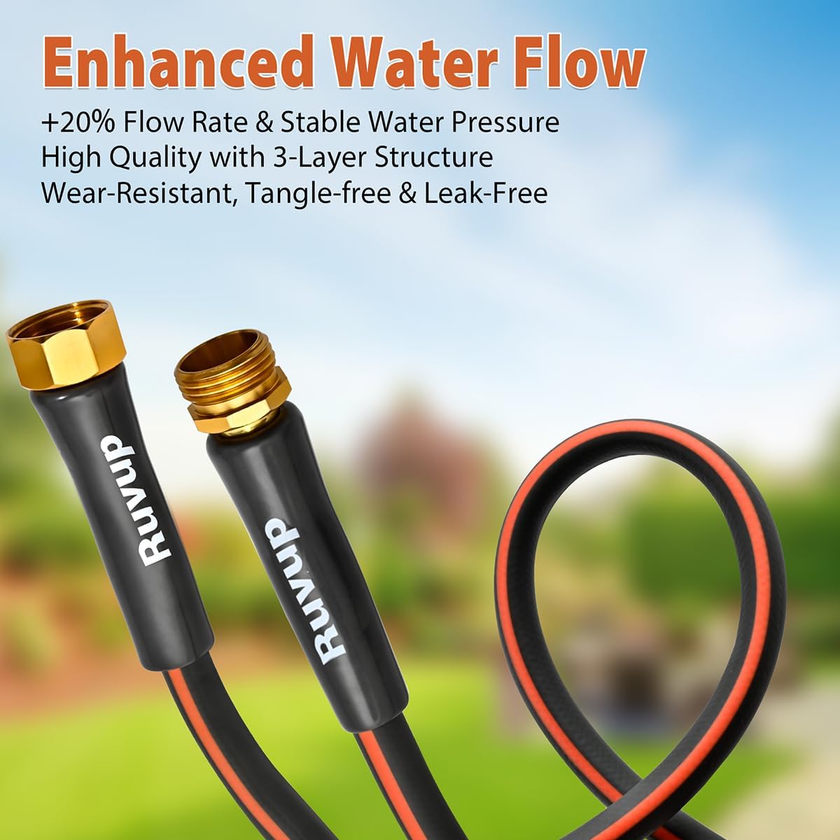 Ruvup Retractable Garden Hose Reel, 1/2in x 50ft Water Hose Reel with 10 Style Nozzle, UV Resistant Automatic Gardening Hose Reel Wall Mount for Outside, Slow Retraction Any Length Lock 180° Swivel