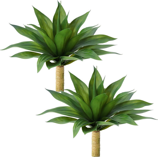 Artificial Plants Outdoor,UV-Resistant Fake Agave Succulent Plant 23 Inch Medium Size Faux Succulents Stems for Indoor Realistic & Natural Home Decor Plants for Office Housewarming 2 Pack
