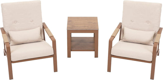 Aluminum 3-Piece Sofa Set with Coffee Table, Waterproof Fabric Cushions, Easy Assembly, High-Density Foam, Comfortable Outdoor Patio Furniture Set with Cushions (Beige)