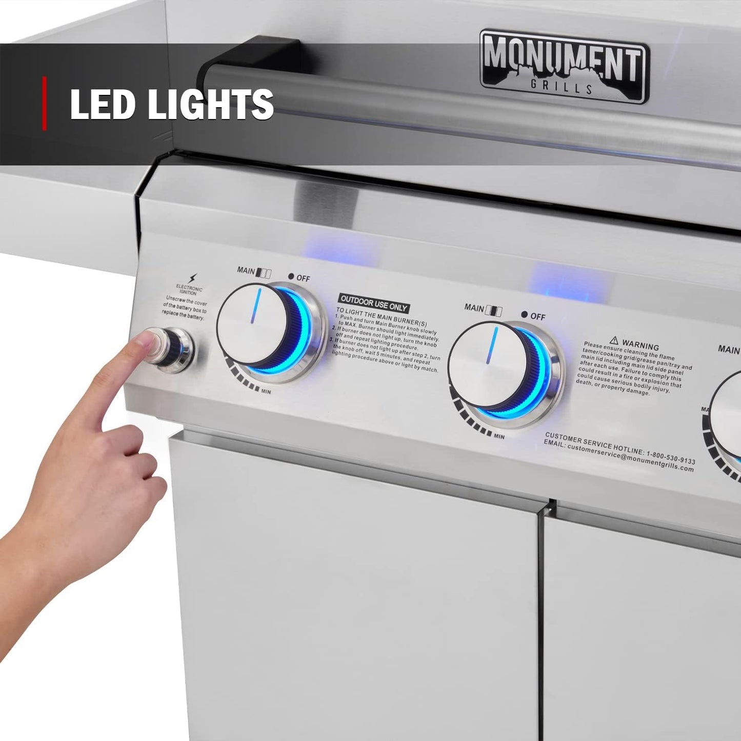 Monument Grills Larger 3-Burner Propane Gas Grills Barbeque Stainless Steel Heavy-Duty Cabinet Style with BBQ Cover (2 Items)