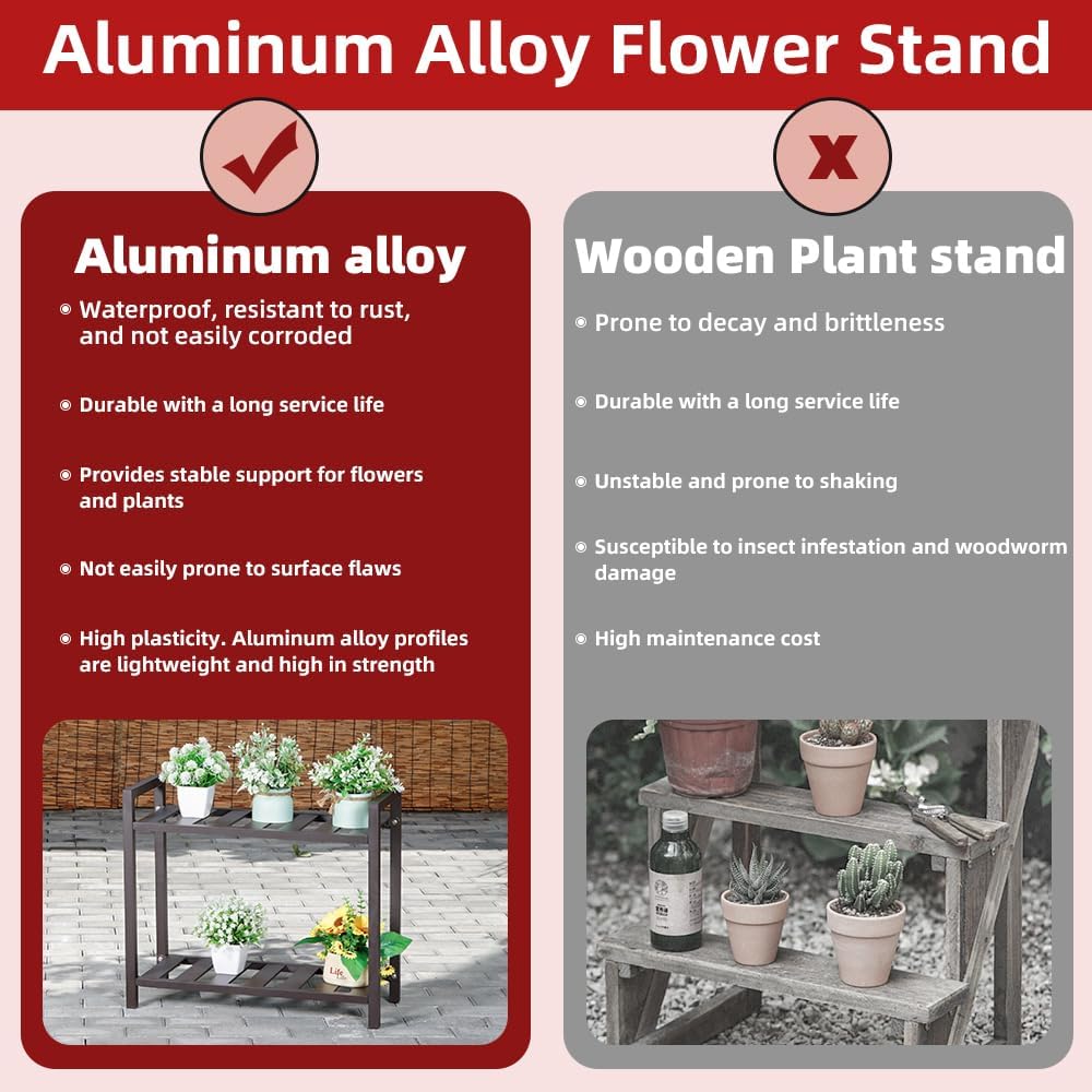 Versatile Indoor/Outdoor Plant Stand – High-Strength Aluminum with 300 LBS Load Capacity - Ideal Decor for Patios, Gardens, Living Rooms | L21.6 x W11.8 x H22 inches