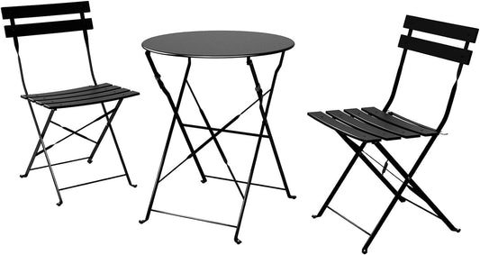 Grand patio 3-Piece Folding Bistro Set, 2 Chairs and 1 Table, Weather-Resistant Outdoor/Indoor Conversation Set for Patio, Yard, Garden-Black