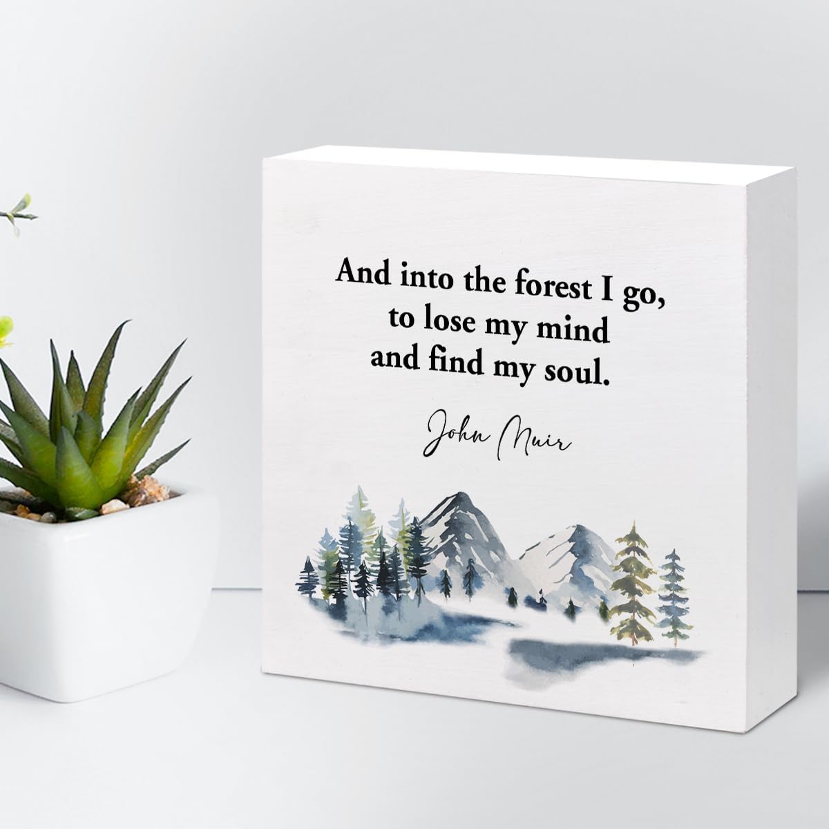 And into the Forest I Go to Lose My Mind and Find My Soul Wood Box Sign Desk Decor,Inspirational Wooden Block Plaque Sign for Home Office Shelf Table Desk Decorations