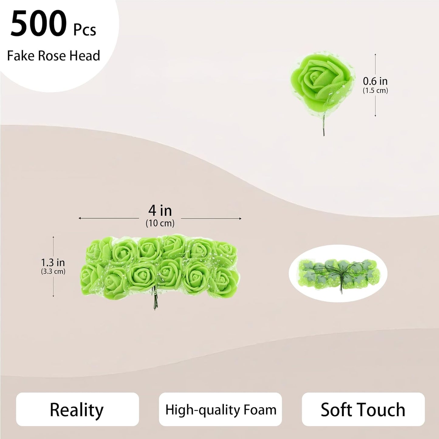 500 Pcs 0.6 Inch Mini Artificial Flowers Head Bulk 5 in 1 Set Faux Foam Fake Small Rose Tiny Baby Flores Bouquet Wreath Gift Hair Clip Home Decoration DIY Craft (Green)