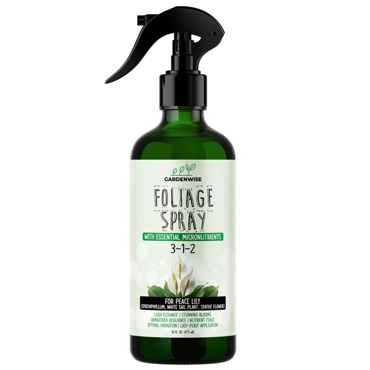 Peace Lily Foliar Spray - 3-1-2 Plant Fertilizer - Premium Spray for Indoor Plants with Essential Nutrients - Peace Lily Plant Food & Fertilizer - Ready-to-Use (8 OZ)