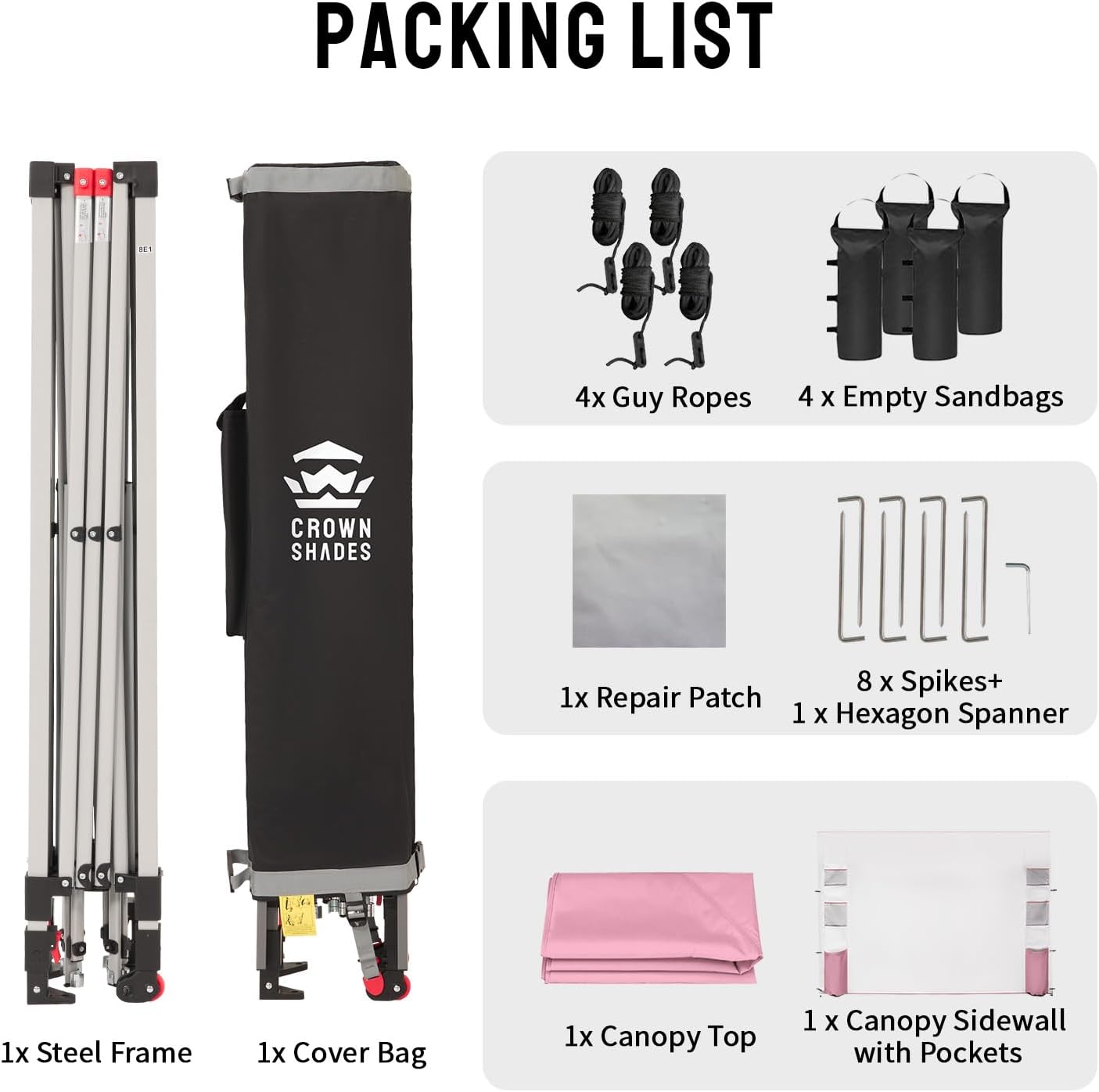 CROWN SHADES Canopy Tent, 10 x 10 Foot Portable Pop Up Outdoor Shelter with Pocket Sidewall, Push Center Lock, UV Protection, and Carry Bag, Pink