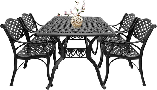 Cast Aluminum Outdoor Dining Set 5 Piece, Patio Dining Table and Chairs Set of 4, Garden Metal Conversation Table Set for Balcony Porch