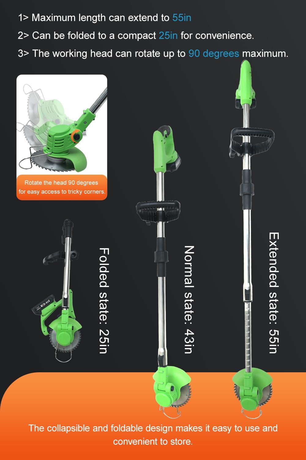 Cordless Weed Wacker,Electric Weed Eater,2 Batteries,Grass Trimmer Cordless,Lightweight and Foldable Design,Weed Erimmer, Green
