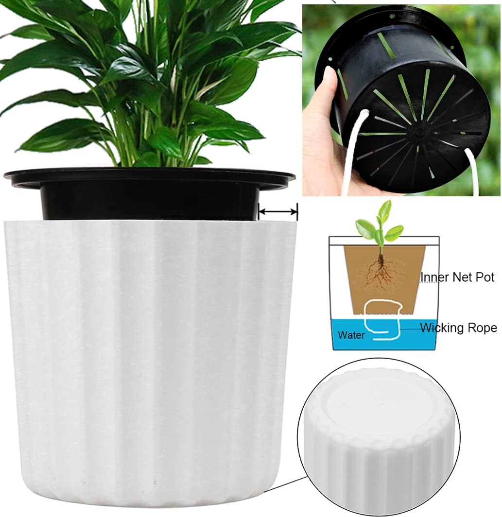 MUZHI Orchid Pot with Slotted Mesh and Holes, Plastic Round Self Watering Planter for Indoor Plants,Flowers,Herbs 3sets and 2sizes, White 7 inch