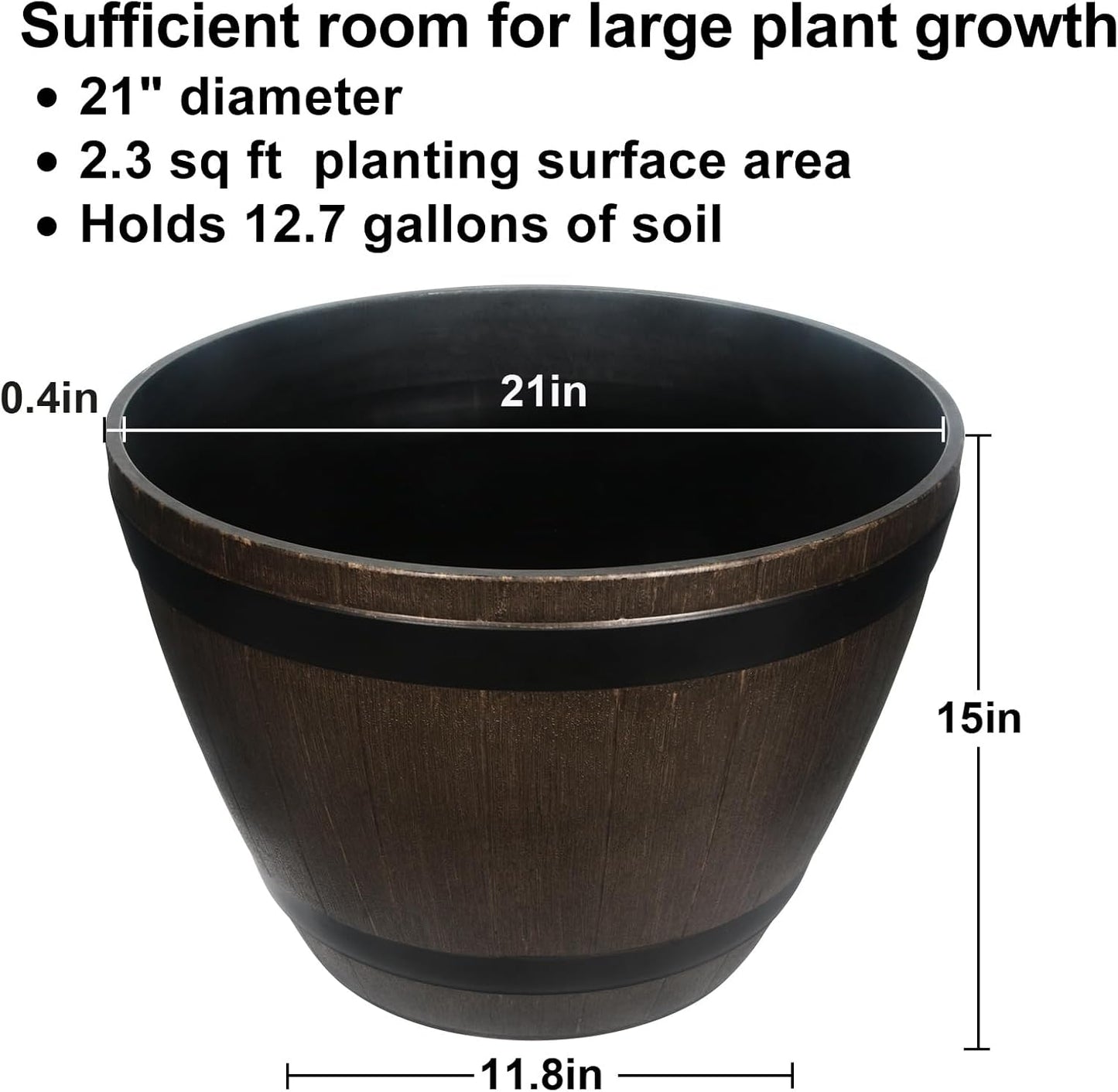 Large Whiskey Barrel Planter for Outdoor Plants - Flower Pots Garden Wine Barrel Planter Outdoor - 21" D x 15" H