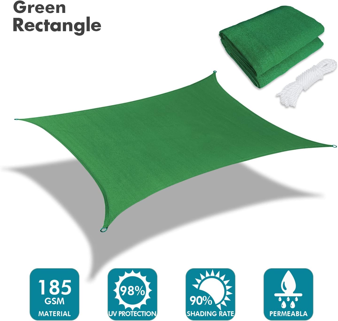 KANAGAWA 16'X24' Dark Green Custom Size Sun Shade Sail Rectangle UV Block Canopy Cover for Patio Backyard Lawn Garden Outdoor (Customized Available)