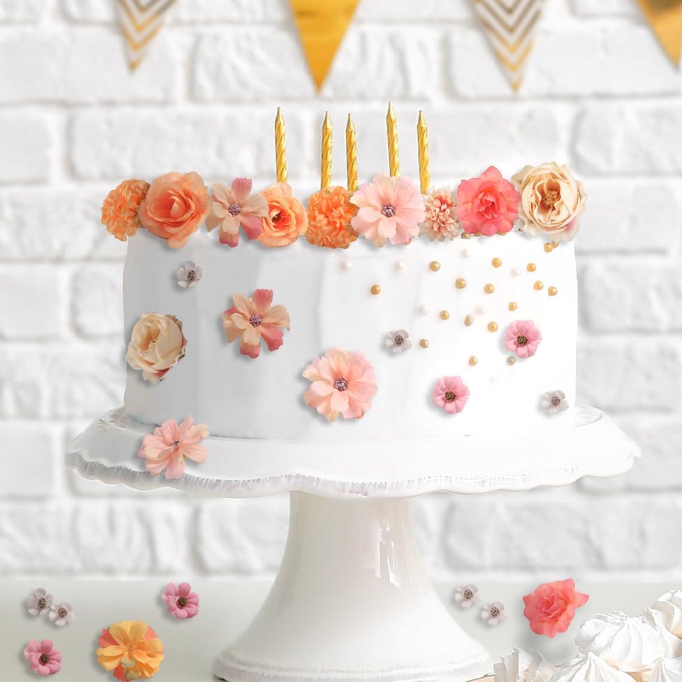 Small Artificial Flower Heads 2-4 cm, Fall Silk Faux Orange Peony Daisy Rose, for DIY Crafts, Wedding Garland, Graduation Cap, Cake Topper & Home Decoration (125, Orange)