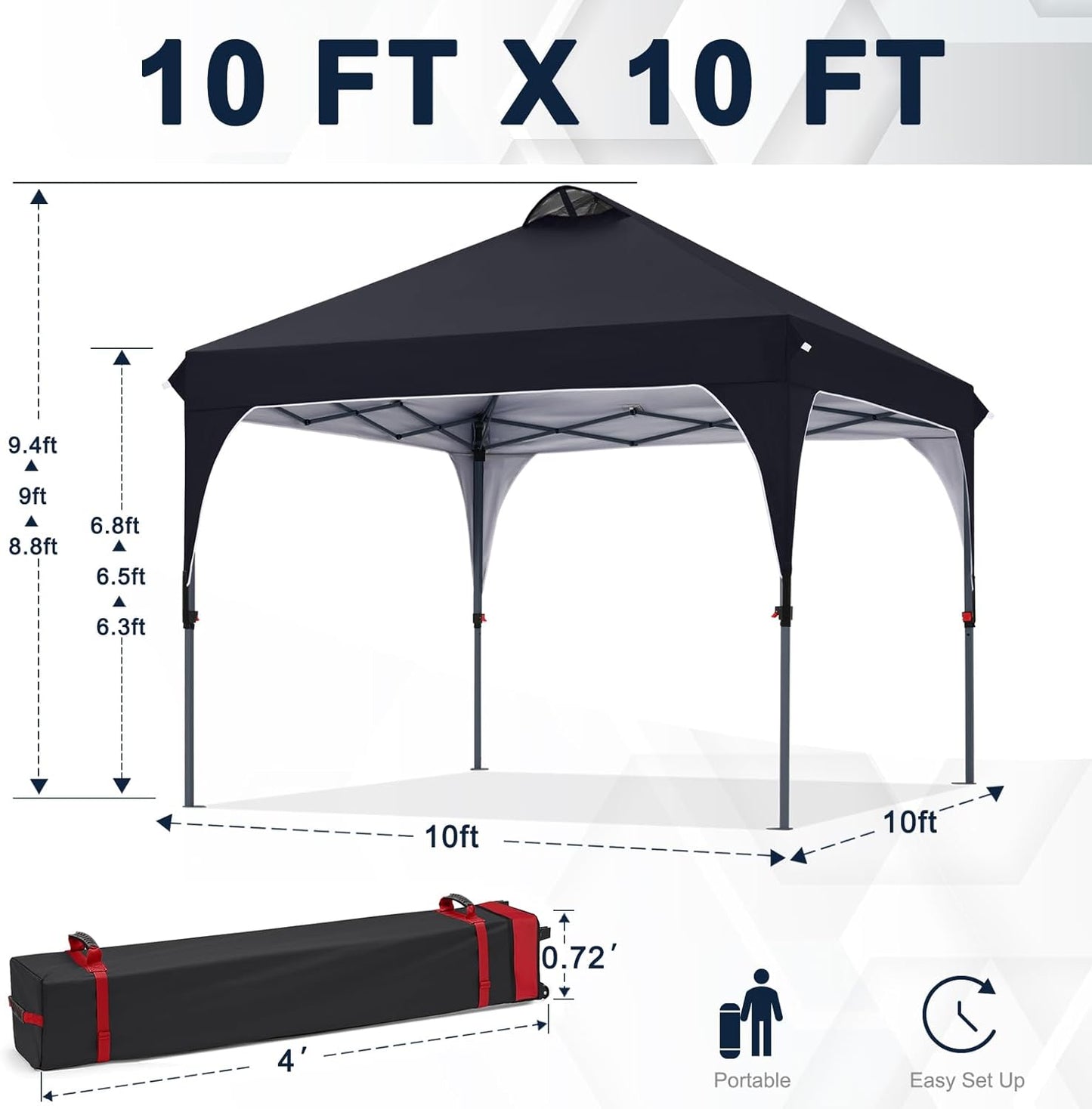COOSHADE Pop Up Canopy Tent, 10x10 Easy Setup Instant Canopy Sun Shelter Beach Tent, Portable Sports, Black