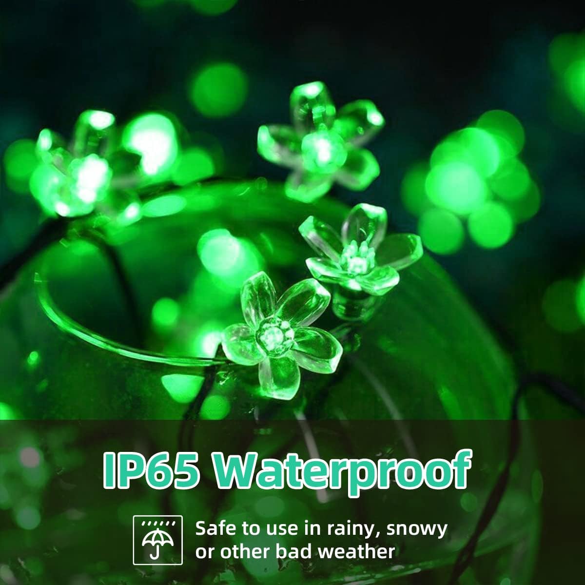 ITICdecor Solar Flower String Lights - Green Outdoor Waterproof 50 LED St. Patrick's Day Fairy Lights for Garden, Patio, Fence, Yard (Green)