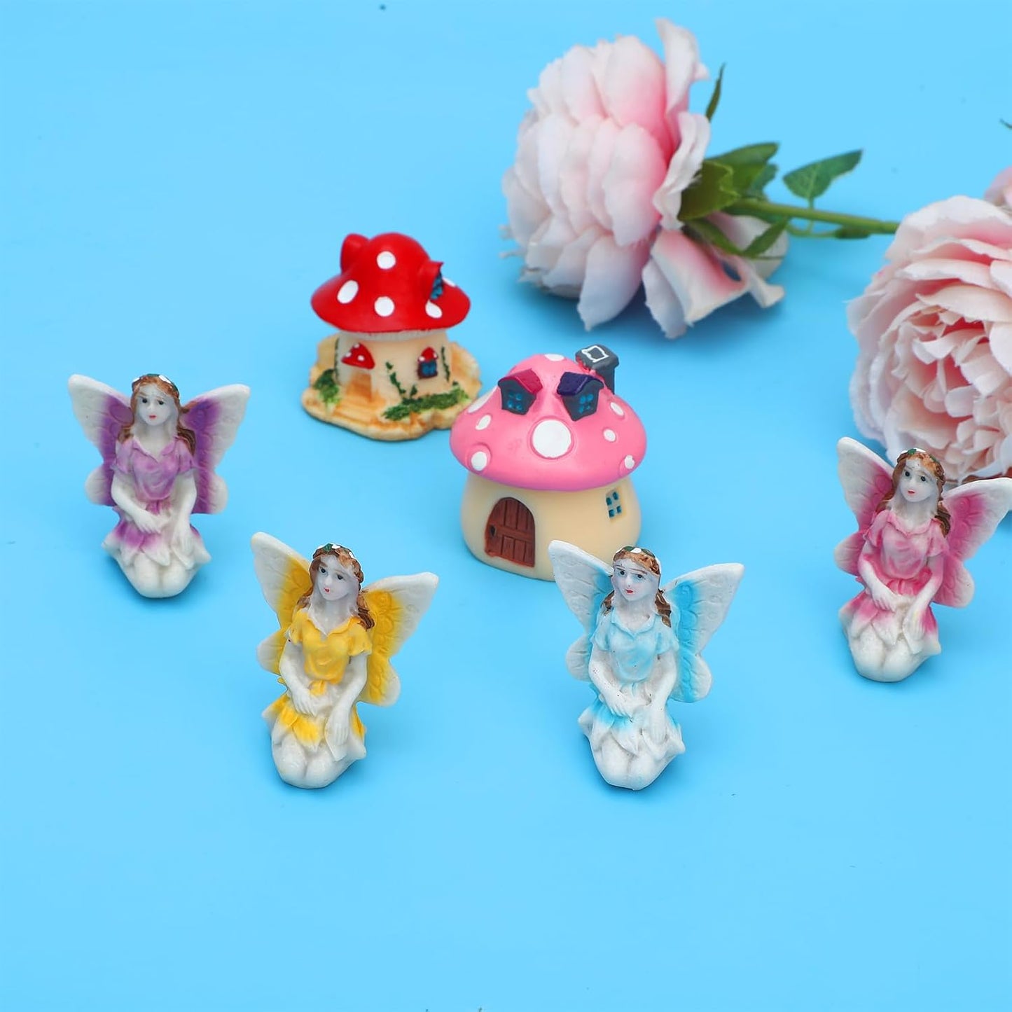 ONEST 6 Pieces Miniature Fairy Garden Accessories Small Fairy Figurines Hand Painted Fairies Figures for Car Decor Garden Flower Pot Birthday Cake Topper