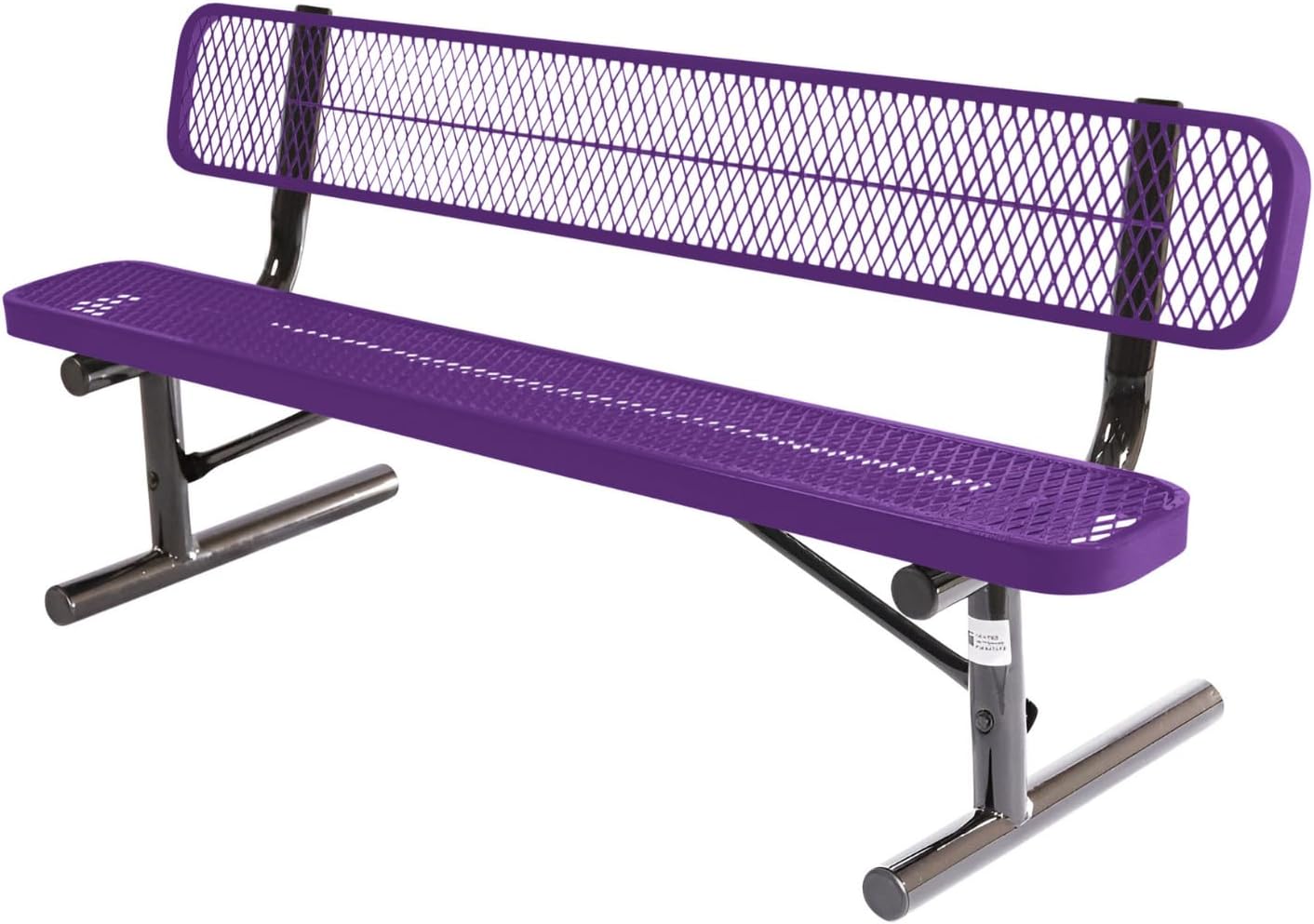 Coated Outdoor Furniture Heavy-Duty Portable Outdoor Bench Thermoplastic Coated, Expanded Metal, Commercial-Grade Seating, Made in America (Portable with Back, 6 Ft, Purple)