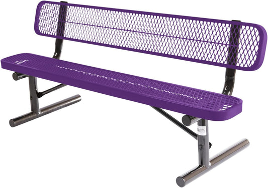 Coated Outdoor Furniture Heavy-Duty Portable Outdoor Bench Thermoplastic Coated, Expanded Metal, Commercial-Grade Seating, Made in America (Portable with Back, 6 Ft, Purple)