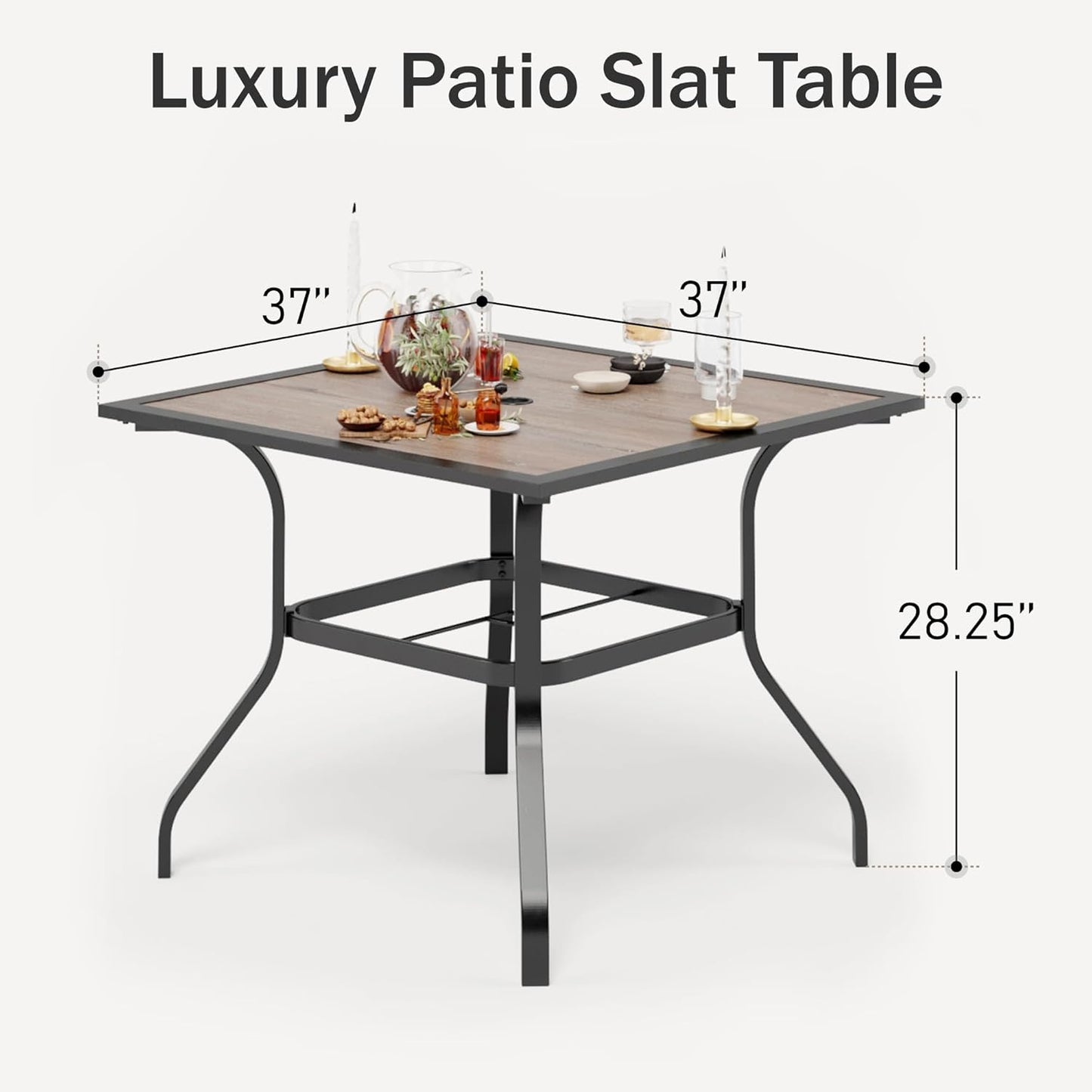 PHI VILLA 37" x 37" Patio Dining Table Outdoor Dining Furniture Umbrella Table with 1.57" Umbrella Hole, Steel Frame with Premium PVC Table Top for Patio, Lawn Garden