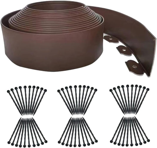 Flexible Garden Edging Borders 66FT,Landscape Edging Brown [Extra Tall 4IN High] with 60pcs Stakes,Garden Border Lawn Edging Mini Plastic Fence-Brown