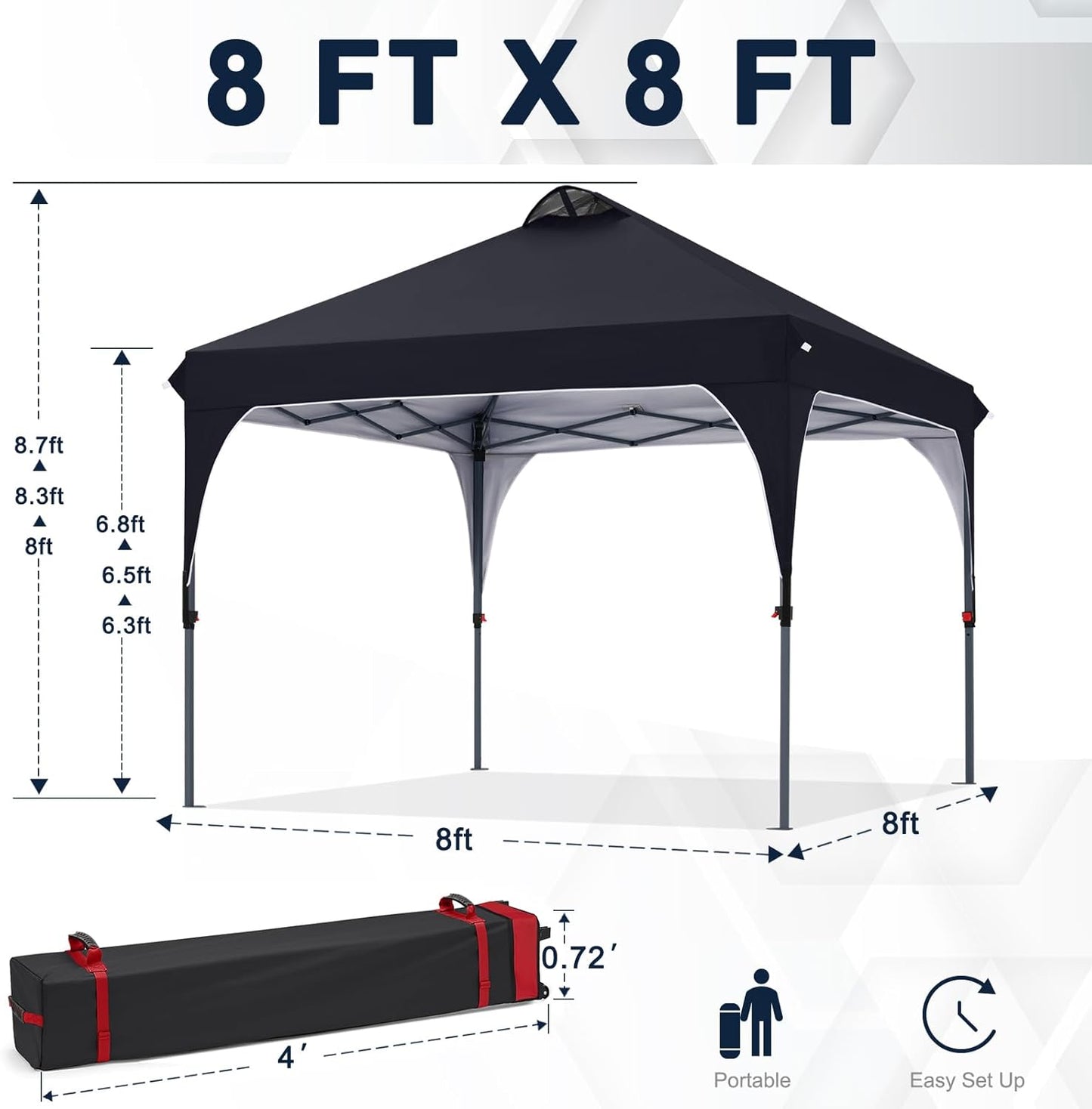 COOSHADE Pop Up Canopy Tent, 8x8 Easy Setup Instant Canopy Sun Shelter Beach Tent, Portable Sports, Black
