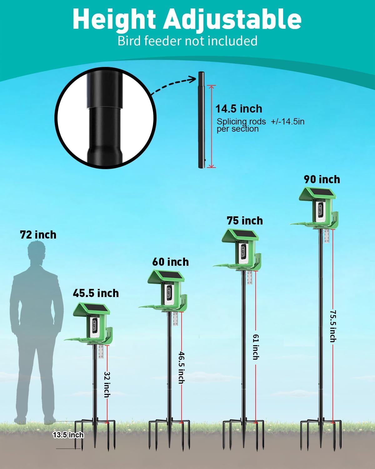 Bird Feeder Pole – 90 Inch Height Bird House Pole with 1-Inch Dia Heavy Duty for Birdfeeders, Feeding Stand with Mount Kit for Outdoor, Slip-Fit Connection