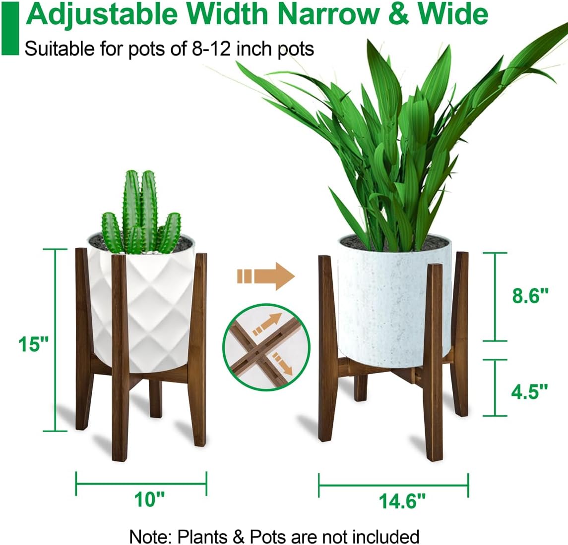 OERGKE Adjustable Plant Stand, Bamboo Mid Century Modern Indoor Plants Stands, Corner Flower Holder for Living Room, Fits 8 to 12 Inches Pots, (Pot & Plant Not Included)(Walnut, 1 Pack)