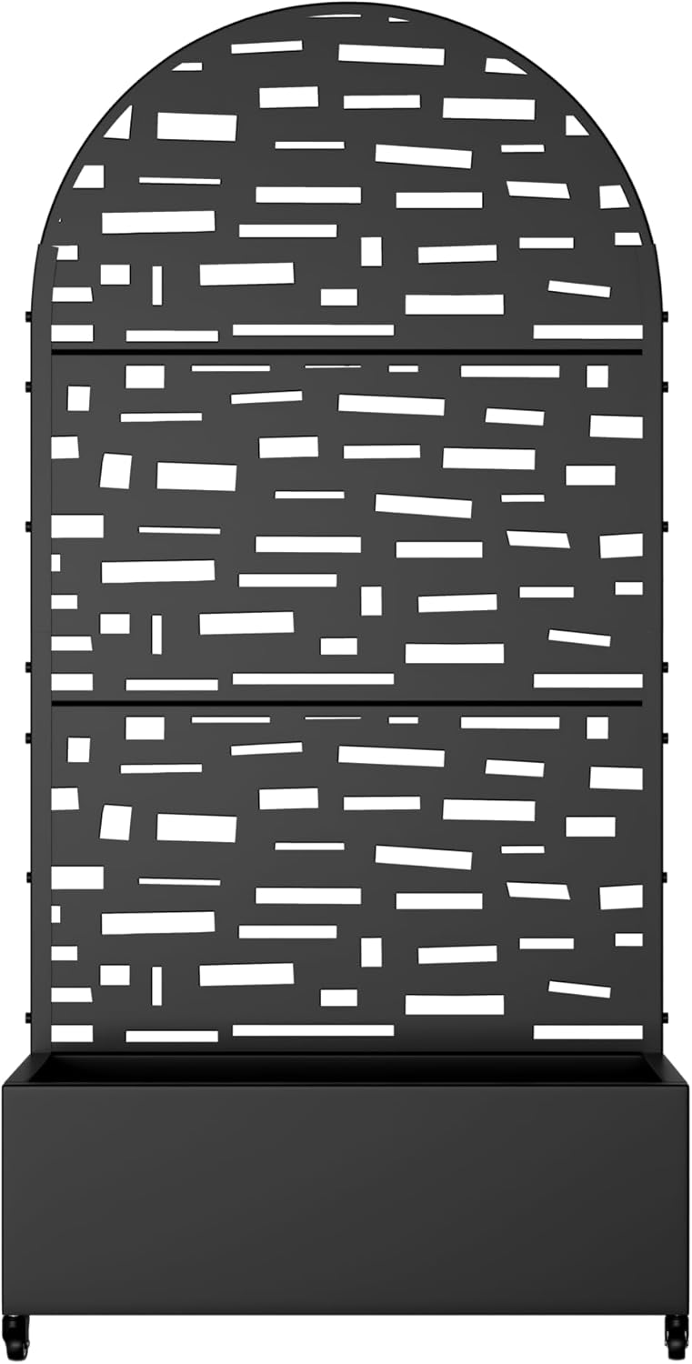 Casaphoria Metal Raised Garden Bed with Trellis and Wheels, 72"x35"x16" Arched Planter Box for Climbing Plants, Vegetables & Vines, Features Drainage Holes and Privacy Screen (Black-Gerald)