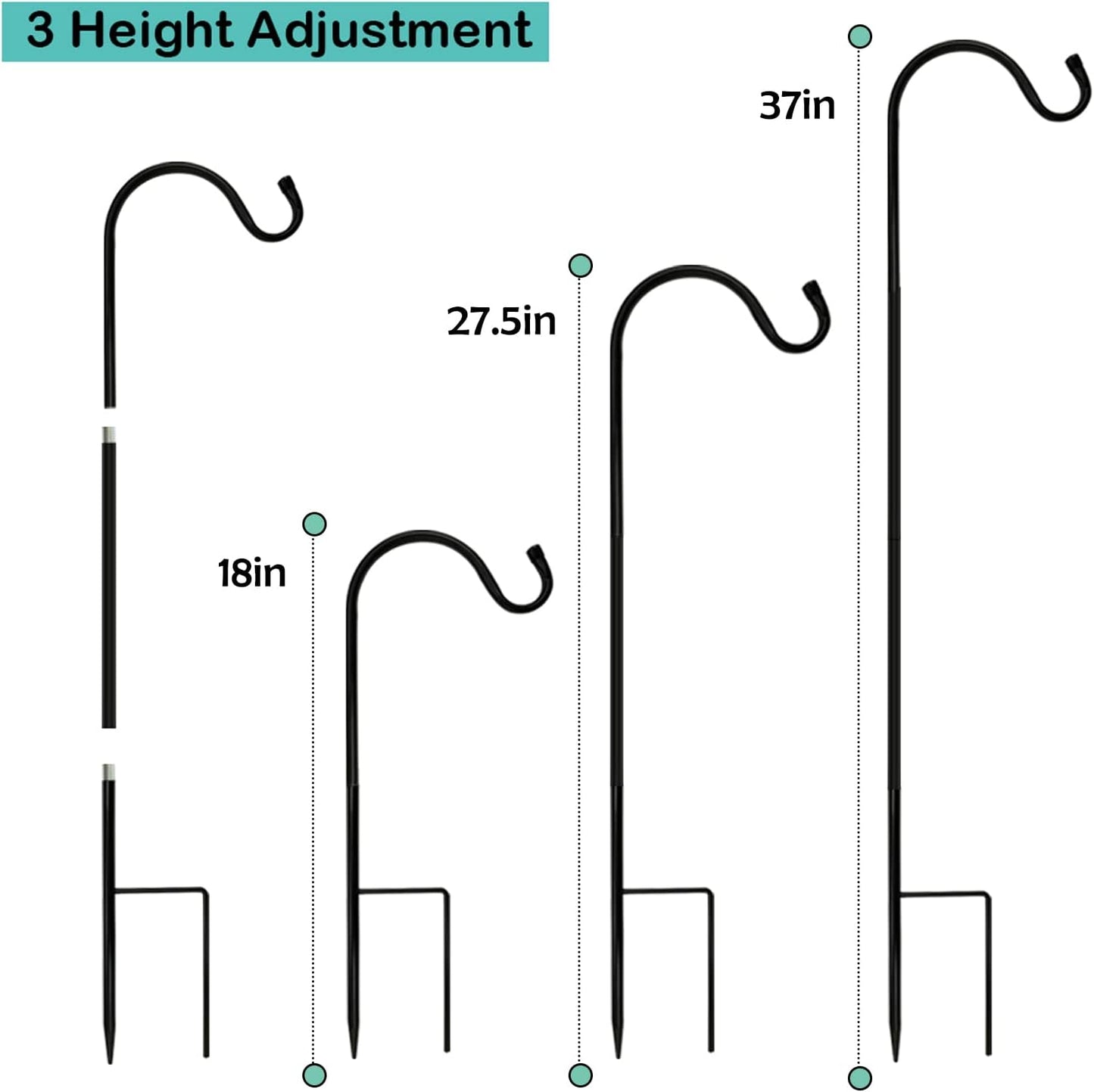 MIXXIDEA 4/8PK Heavy Duty Garden Shepherds Hooks for Outdoor, Premium Metal Shepherds Hooks, Height Adjustable Bird Feeder Hanger, Hanging Basket Hooks 37” Inch Tall Hanging Plant Hooks (4PK)