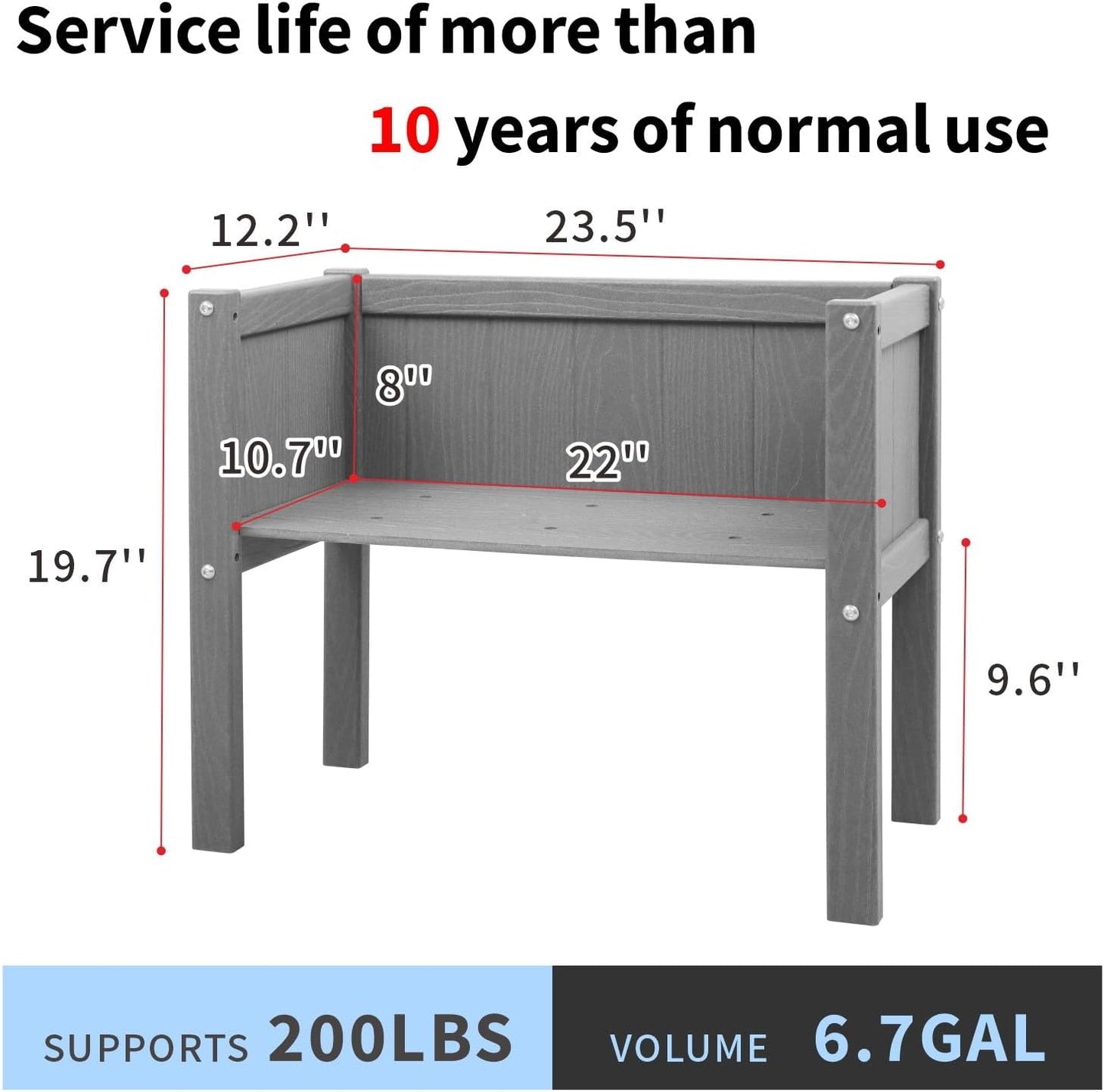 Raised Garden Bed with Drainage Hole Waterproof HDPE Elevated Planter Box with Legs Stable and Durable to Plant Herb Vegetable Flower,Patio,Balcony Outdoors/Indoors Gray